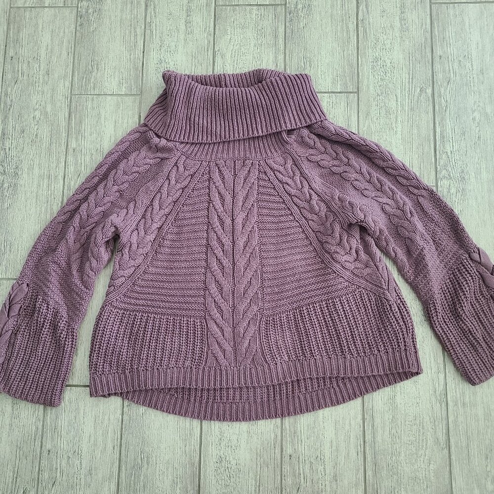 Express Women's Cable Knit Turtleneck Sweater Purple Size Large